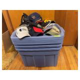 Ball caps and 3 storage totes w/lids