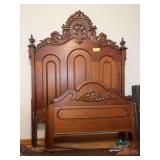 Antique Walnut Victorian bed frame very ornate carved top 80" tall