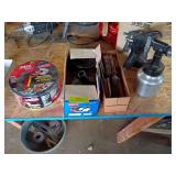 Angle grinder, skil screwdriver, paint sprayer and box of knives