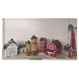4 miniature ceramic classic barns