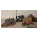 4 miniature cast resin and ceramic classic barns