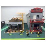 Red dog saloon and Sheriffs office w/figures plastic