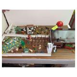 Tin Litho farm house, wood garden fence and accessories