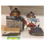 4 miniature cast resin and ceramic classic barns