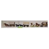 3 horse drawn wagon hitches, 2 up covered wagon, 4 up covered wagon, 4 up Stage coach all plastic