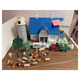 Vintage Pedigree Farms Tim Litho Dairy barn WITH , orig milk truck, straight truck White accessories silos elevator etc as shown