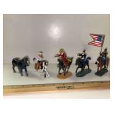 2 cast metal mounted soldiers, cowboy, cowgirl and old Britains horse
