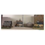 4 miniature cast resin and ceramic classic barns