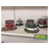 5 miniature cast resin and ceramic classic barns