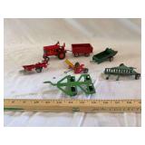 Vintage friction drive tractor and implements all tin