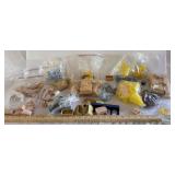 3 plastic containers of farm animals, implements, and accessories as shown