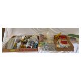 3 flats of assorted accessories elevator rubber wagon tin buildings animals etc