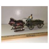 Britains cast metal army wagon driver and 2 horse hitch