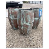 Three cast aluminum tall vases 15”