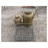 Reproduction milk and cream can plus milk bottle basket