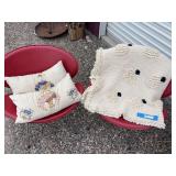 Cute as a button crocheted sheep throw and two antique pillows