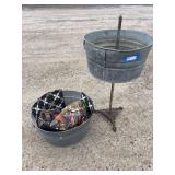 Antique cast-iron pedestal with wash tub top plus additional larger wash tub