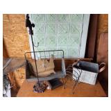 Metal wall hanging storage shelf, metal scoop, plate display, metal basket