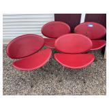 Four mid-century modern style saddle seat, red chairs
