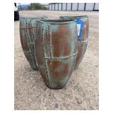Three cast aluminum tall vases 15”