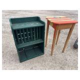 Vintage wood shelf and painted orange and yellow table