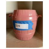 Frankoma pottery barrel style crock with flower frog