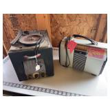 RCA Victor Globetrotter, portable radio, and vintage recording equipment