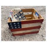 Wooden crate with American flag and small quilted runner