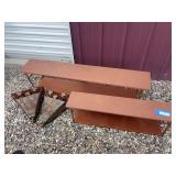 Copper looking wall hanging shelves and two sconces