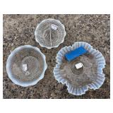 Three pieces of hobnail opalescent glassware