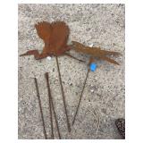 Rusted garden art Heron and dragonfly