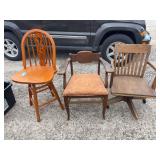 Antique oak chairs plus one modern barstool
