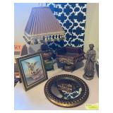Home decor items, lamp, statue