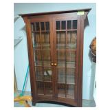 Lighted cherry mission display case with glass shelves 15D x 43L x 70H