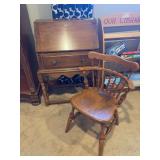Ethan Allen drop front writing desk and hard rock maple chair