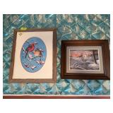 18x22 S/N John Bald cardinals print 546/1000 and Patrick Costello winter scene 18x15