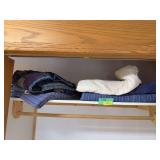 Comforters on top shelf include store bought, tie and chenille