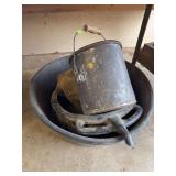 Oil catch pan, large tub, lunch pail for 2, bowling ball