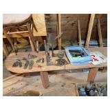 Traps, bottle cappers, wooden pulley, cow hobbles, calk weaner, receipt pin