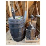 15 gallon wooden keg and fruit press