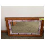 Stained glass oak framed mirror 32 x 20
