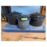 Three graniteware pots