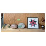 Hanging quilt board, decorative rocks and solar hanging decor