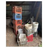 Milk crates and various buckets
