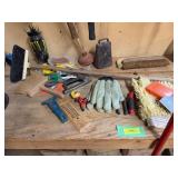 Work bench misc items, zip ties, staple gun, cow bell and MORE!!!