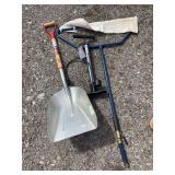 Scoop shovel, bike pump and pressure washer cleaning wand