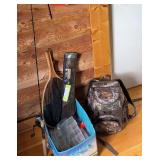Fishing items, including net, portable pole, traditional fishing pole, cooler bag, and tackle (DRY BAG NOT INCLUDED IN THIS LOT)