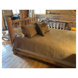 Queen sized log bed frame with mattress and boxspring - stair carry required