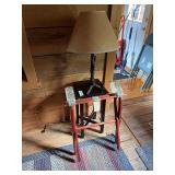Branch style table lamp, luggage rack, and small side table