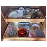 White ceramic dinnerware, coffee mugs, storage and serving items (PIE PLATE AND WHITE PLATTER EXCLUDED)